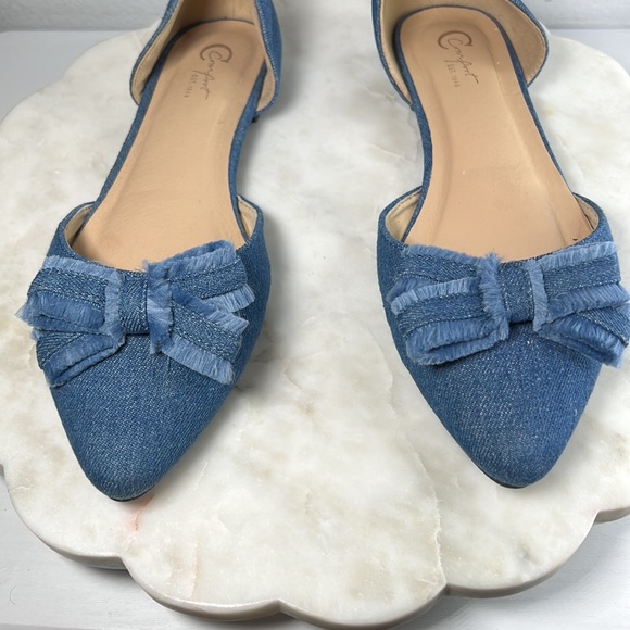 Women’s Comfort by Predictions denim flats with bow fringed accent, size 8 M - Picture 3 of 12
